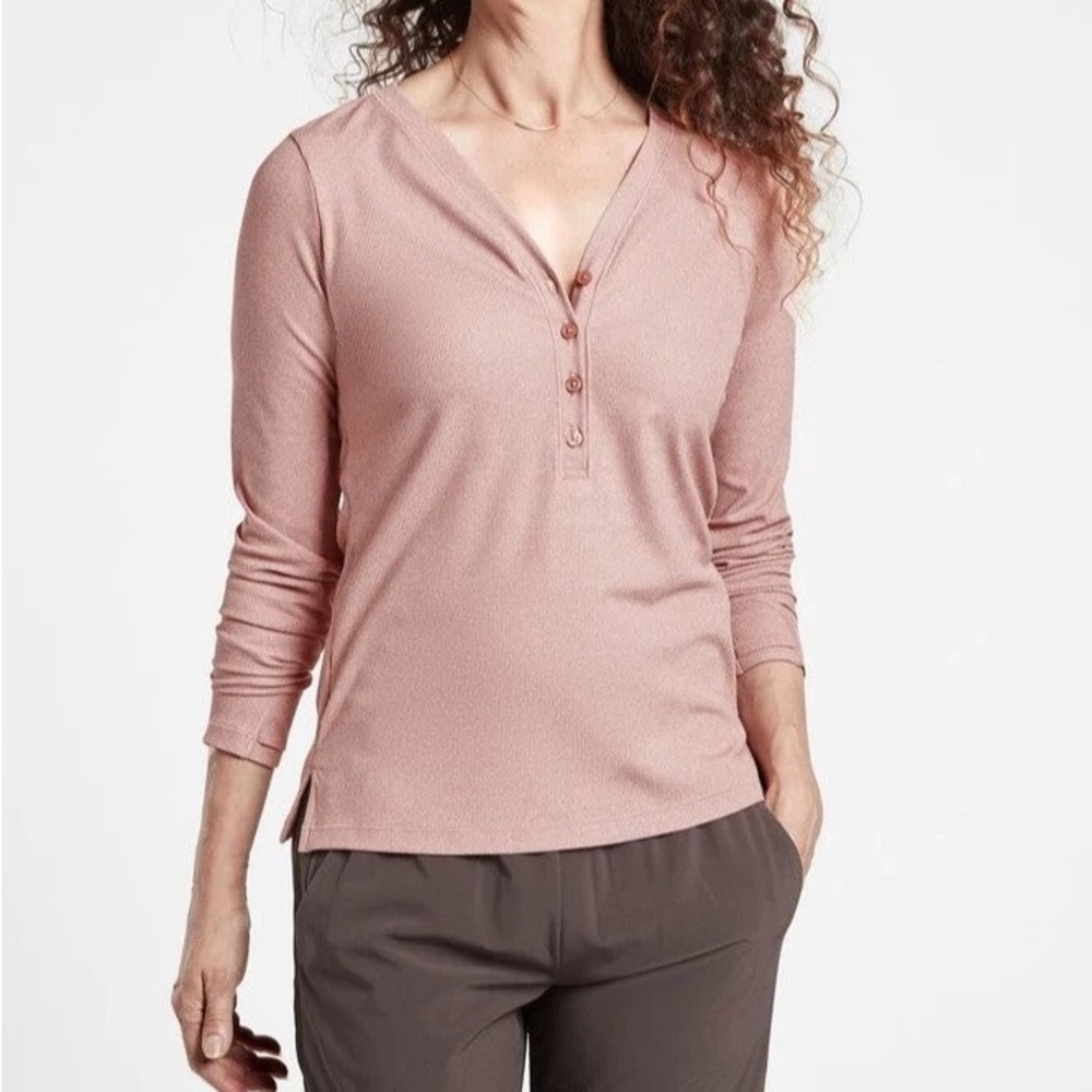 Athleta | Uptempo Ribbed Henley Top Palermo Pink Size‎ XL